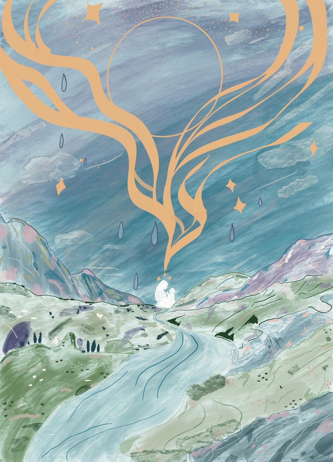 Echoes of Nigun — mystical artwork with Hebrew text